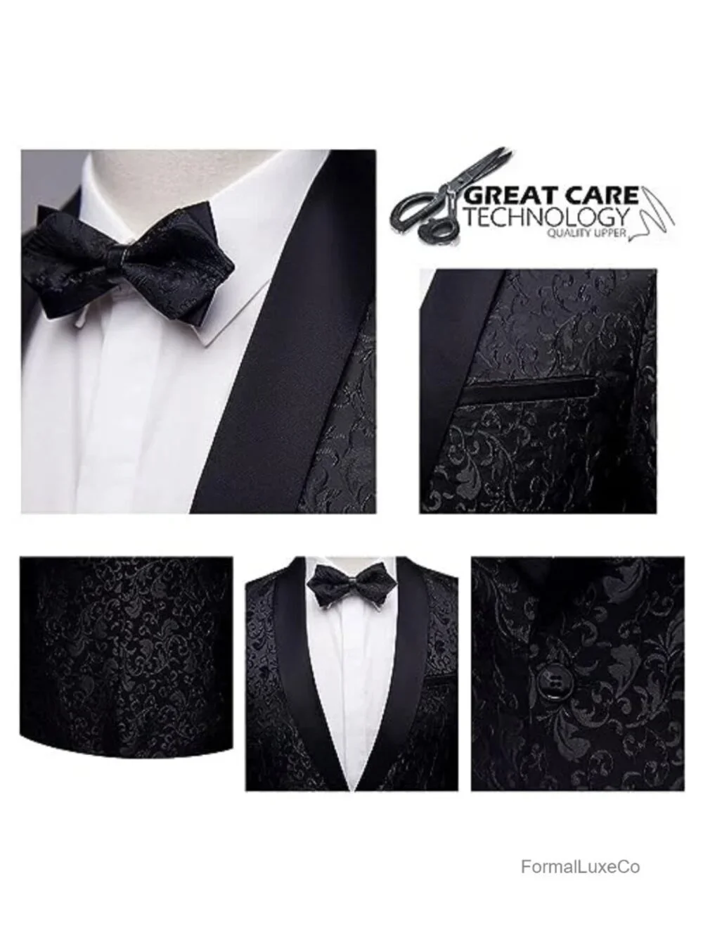 Men's Floral Jacquard Suit Blazer 1 Button Shawl Collar Tuxedo Sport Coat Party